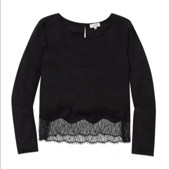 Aritzia Wilfred Desaix Silk lace eyelet Longsleeve flowy black Blouse top XXS - Picture 2 of 7